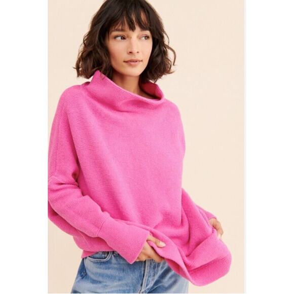 Free People Sweaters - Free People Electric Pink Ottoman Slouchy Ribbed Tunic Sweater Medium NEW